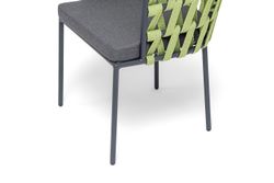 "Диего" стул плетеный из роупа, каркас из стали темно-серый (RAL7024) муар, роуп салатовый меланж круглый, ткань темно-серая 027