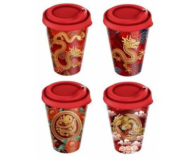 Стакан с крышкой 420мл с декором (черный)