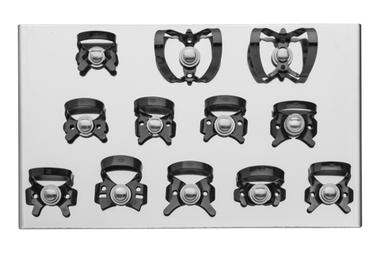 Набор для коффердама 12 клампов с черным покрытием на подставке, KSK Dentech (Япония)