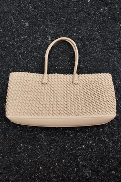 ZARA УДЛИНЕННАЯ ПЛЕТЕНАЯ СУМКА-ШОПЕР, ЭКРЮ