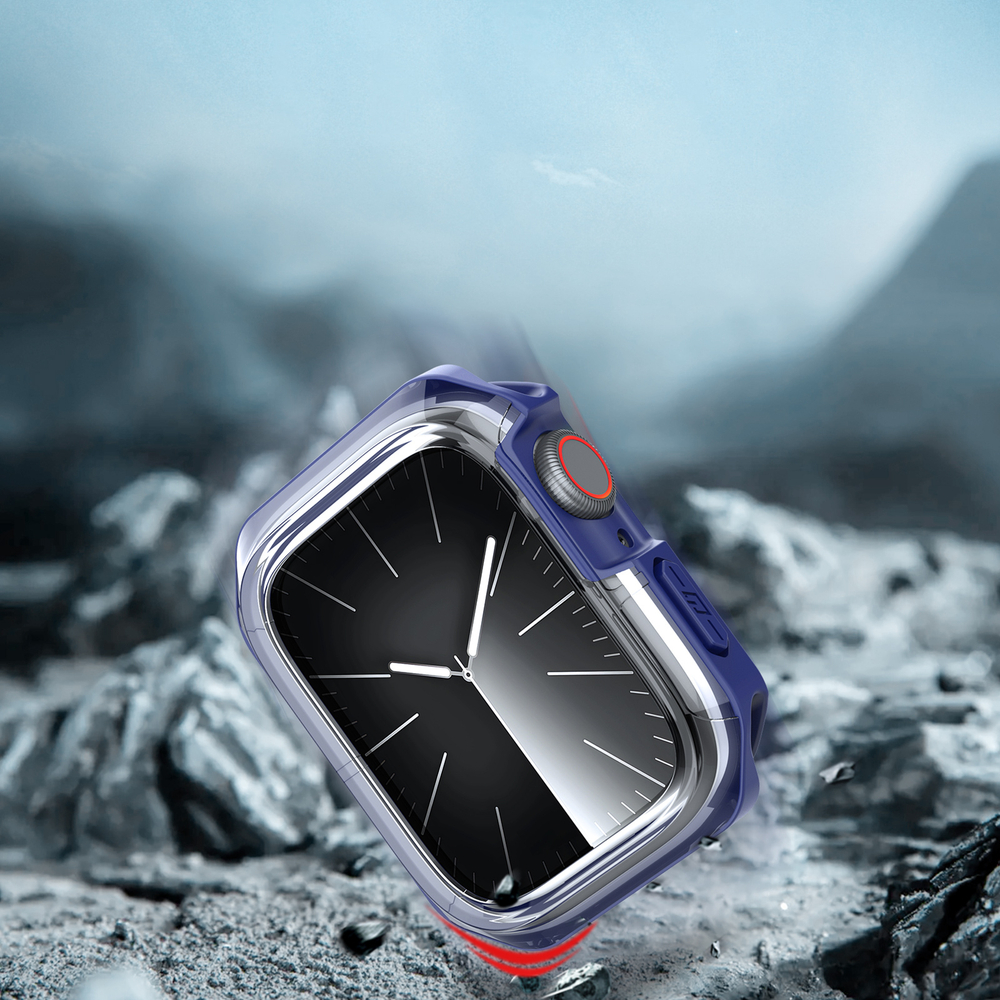 Чехол-бампер с синими вставками от Dux Ducis для часов Apple Watch 45мм на модели 7, 8 и 9 серии, серия Tamo Series Case