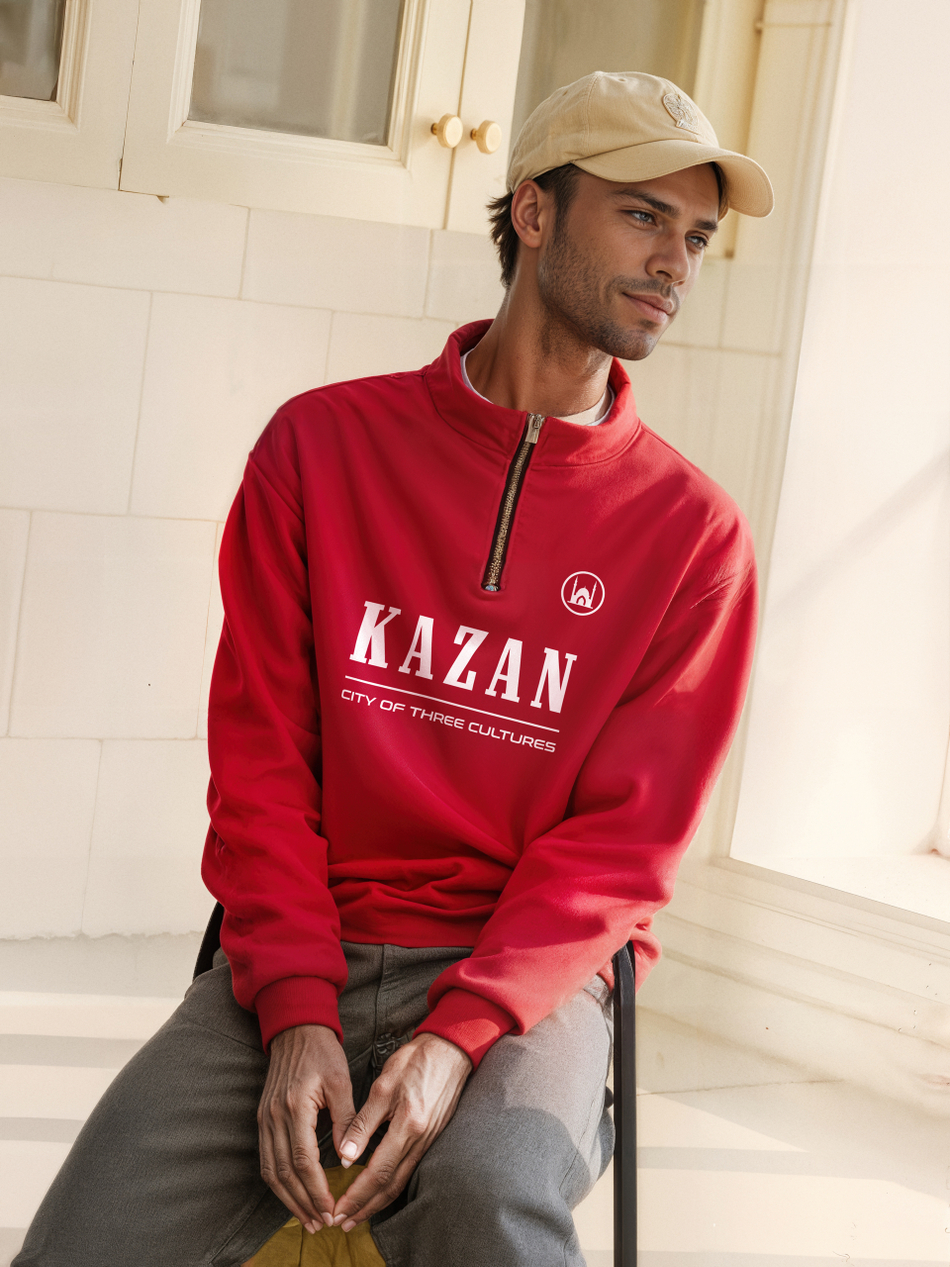 Толстовка мужская с зип-воротником "Kazan" коричневый