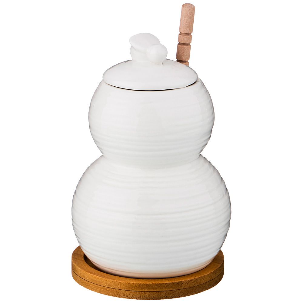 БАНКА ДЛЯ МЕДА С ДЕРЕВ. ПАЛОЧКОЙ LEFARD "NATIVE" НА ПОДСТАВКЕ 350 МЛ 9*14 СМ (КОР=36ШТ.)