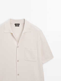 Massimo Dutti Кардиган с короткими рукавами и карманом, натуральный, кремовый