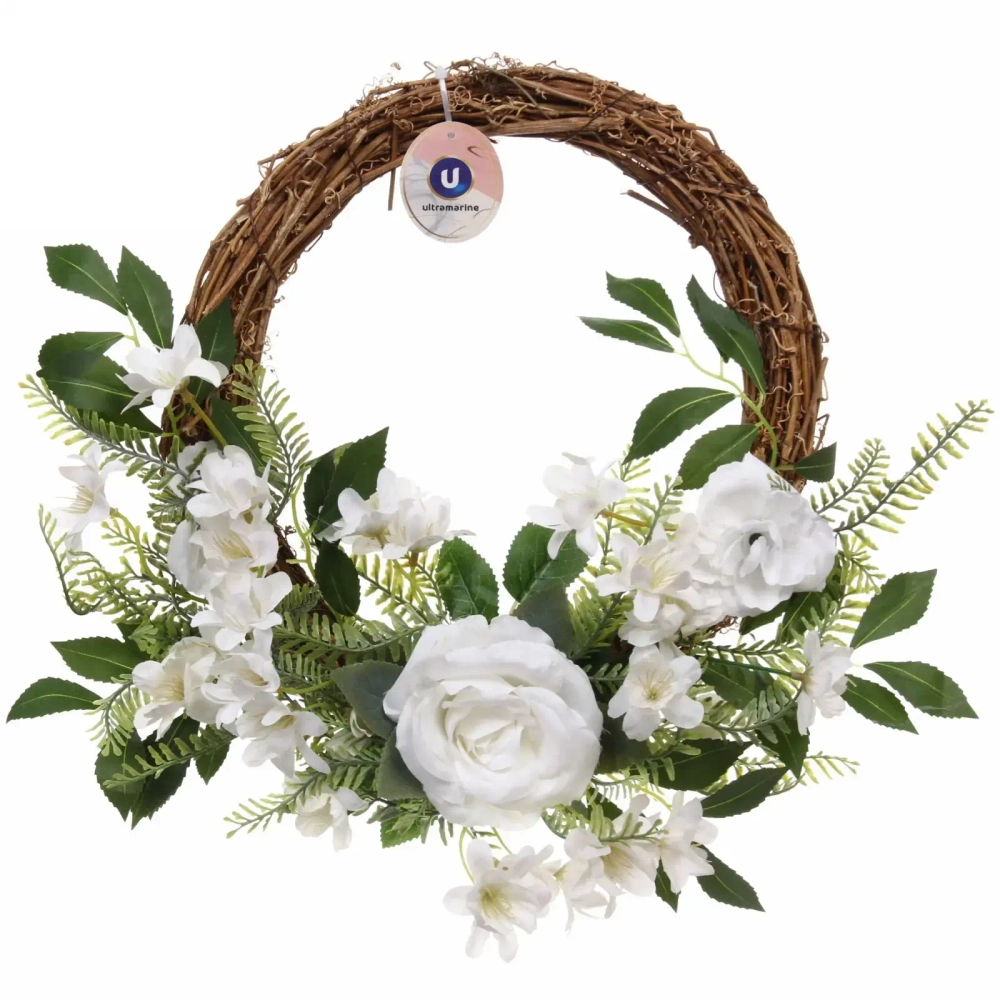Цветы искусственные венок «Созвездие Девы» 42см нежно-белый