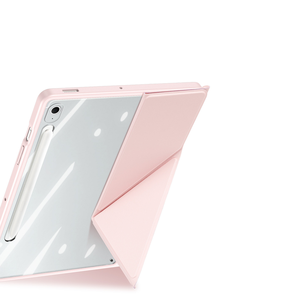 Чехол книжка розового цвета от Dux Ducis для Samsung Galaxy Tab S10 FE+, серия Magi Series Case, с держателем Pencil и функцией автоматического перехода в спящий режим