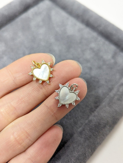 Подвеска сердце с перламутром и фианитами