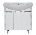 Тумба MISTY Престиж - 80  прямая белая серебряная патина c умывальником