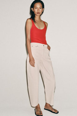 ZARA ЗАУЖЕННЫЕ ДЖИНСЫ СО СРЕДНЕЙ ПОСАДКОЙ — ZW COLLECTION, БЕЛЫЙ/РОЗОВЫЙ
