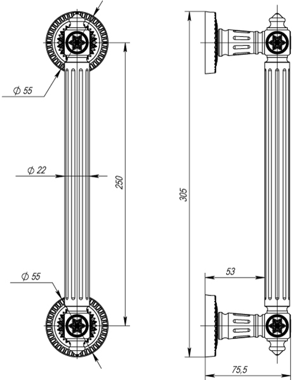 Ручка-скоба PULL.CL250.Matador ( Matador PULL CL) SILVER-925 серебро 925