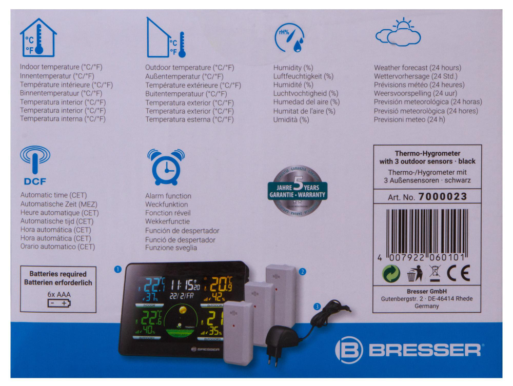 Метеостанция Bresser Thermo Hygro Quadro NLX с тремя датчиками