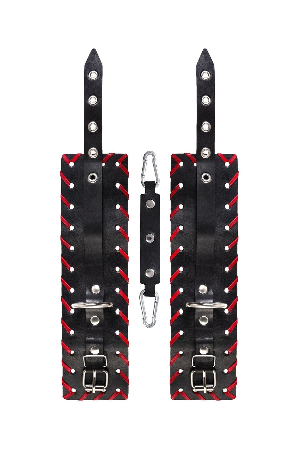 Черно-красные оковы из натуральной кожи (Цвет: черный с красным)