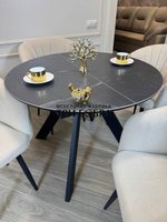 Круглый раздвижной стол "Бонжур", керамогранит, черный мрамор и стулья "Версаль"