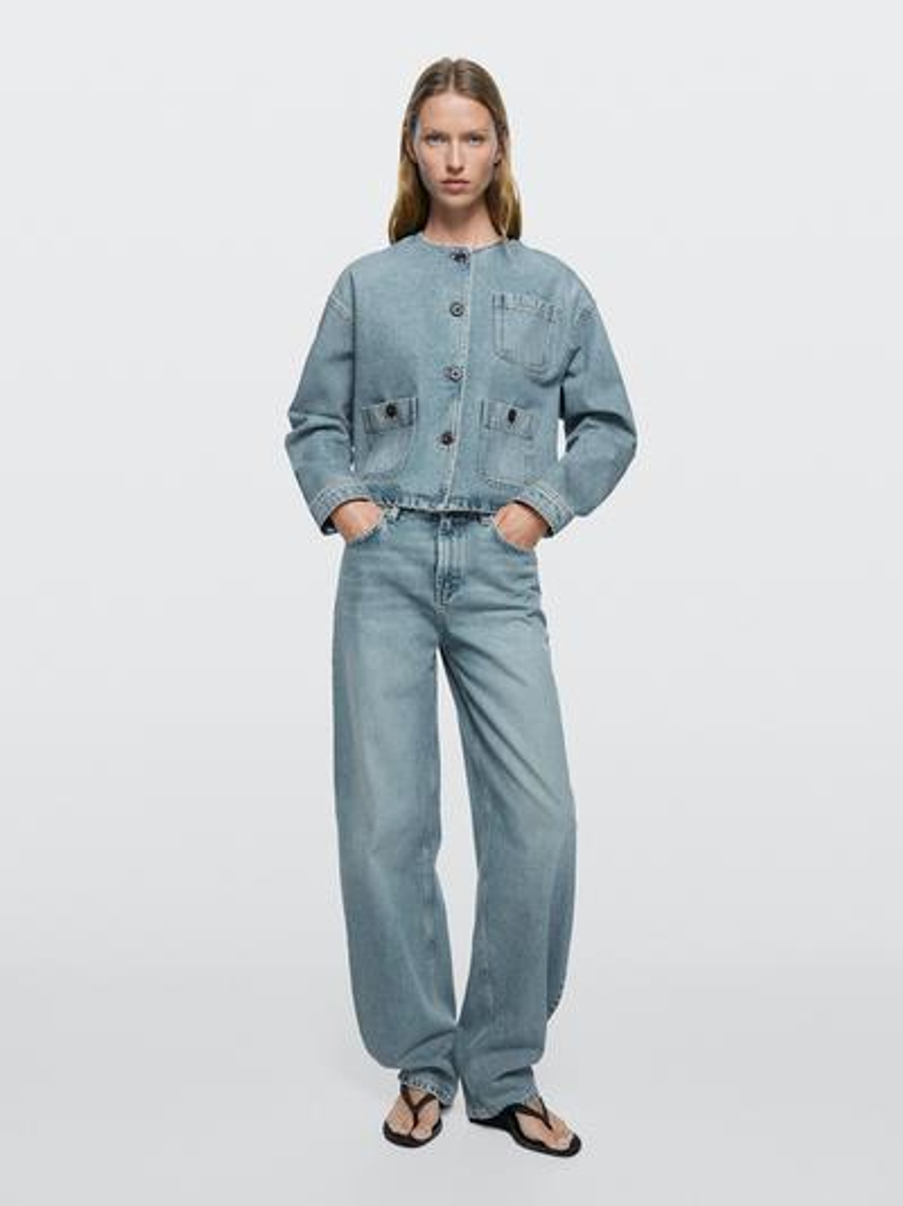 Massimo Dutti Короткая джинсовая куртка, голубой