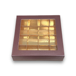 Коробка для конфет ПРЕМИУМ с большим окном 180*180*45 см (16) (шоколад/золото)