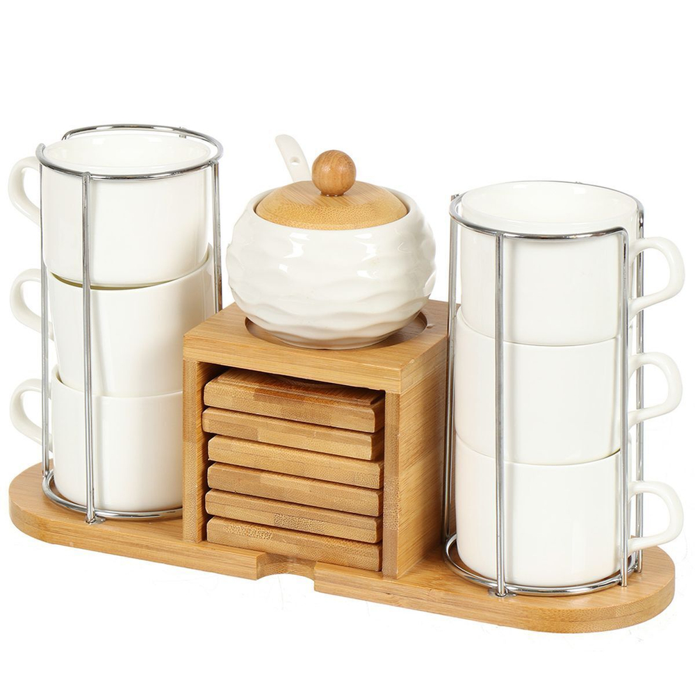 Набор чайный керам, 13 пр, 6 перс, 180 мл, металл подставка, Y4-4593