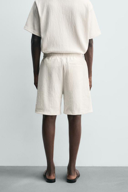 ZARA ШОРТЫ-ДЖОГГЕРЫ ИЗ РЕЛЬЕФНОЙ ТКАНИ, ЖЕЛТОВАТО-БЕЛЫЙ