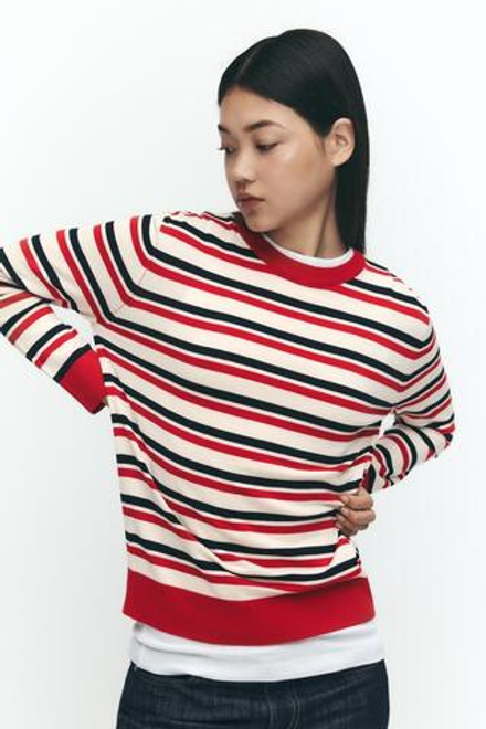 ZARA БАЗОВЫЙ ТОП, ЭКРЮ/КРАСНЫЙ