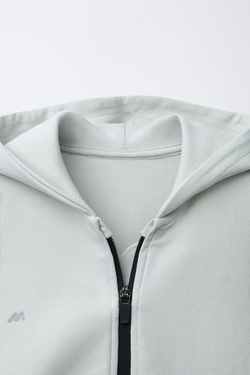 ZARA ТОЛСТОВКА INTERLOCK С КАПЮШОНОМ, МОЛНИЕЙ И ЛОГОТИПОМ, КАМЕННО-СЕРЫЙ
