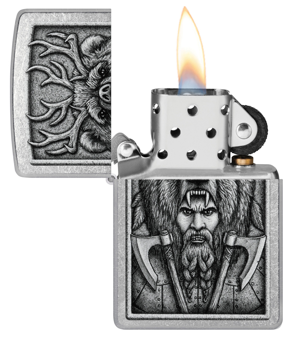 Зажигалка Zippo Barbarian Design с покрытием Street Chrome, латунь/сталь, серебристая, 38x13x57 мм