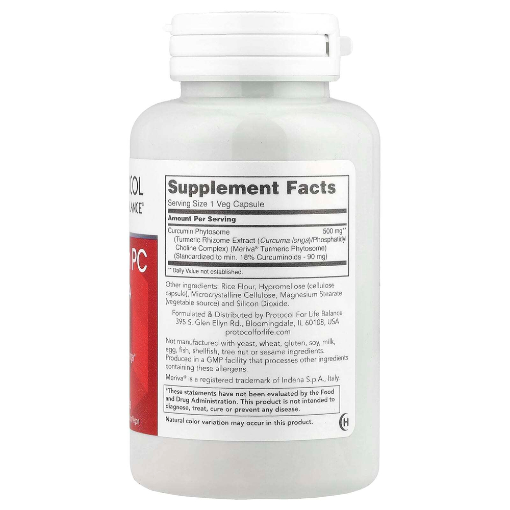 Protocol for Life Balance, Curcumin PC With Meriva®, 60 растительных капсул (500 мг в 1 капсуле)