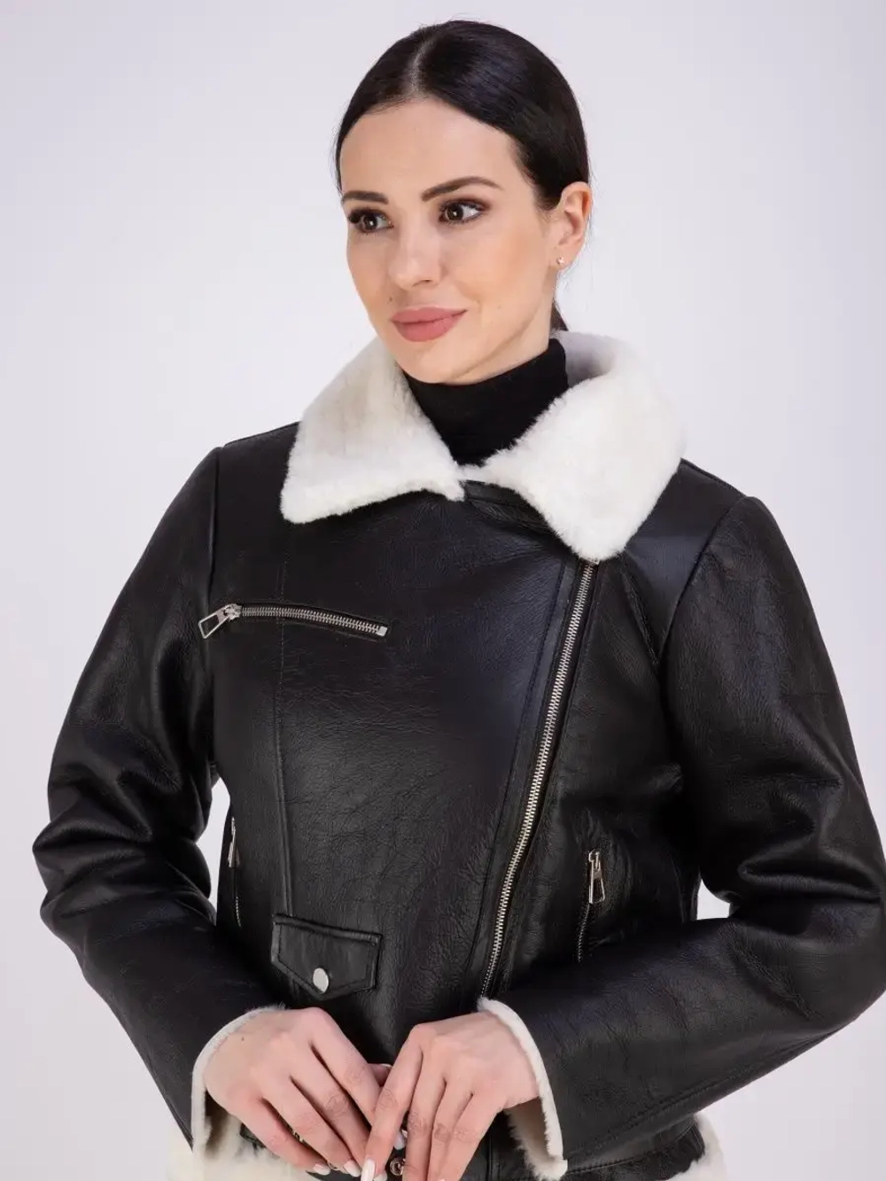 Дубленка зимняя натуральная короткая авиатор Турция