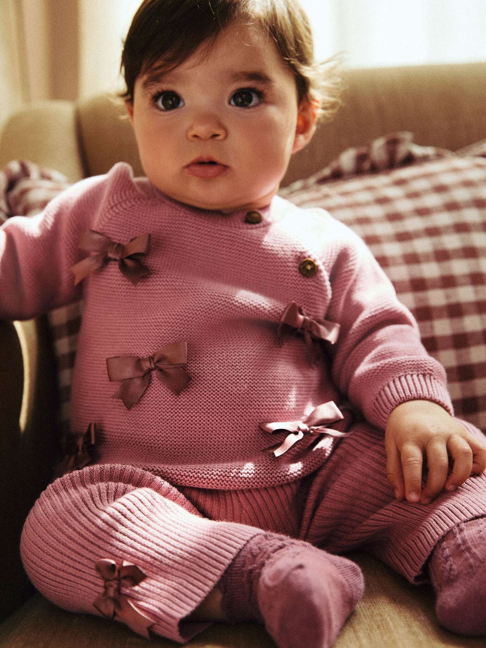 Вязаные свитер и брюки в комплекте для малышей Next E12-223, Розовый