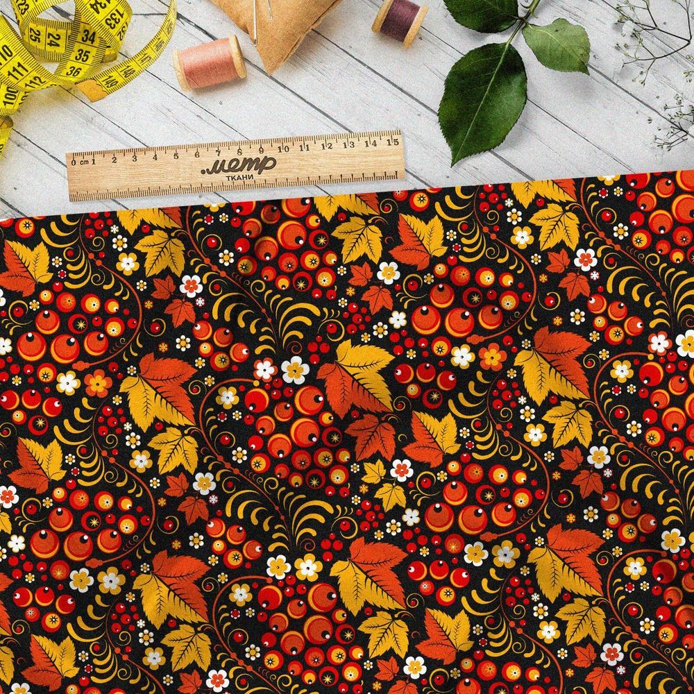 Ткань шелк Армани хохломская расцветка