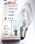 Лампа накаливания ДС-230-60 60Вт Е-14 Aktiv-Electro свеча