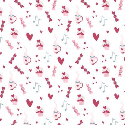 Принт с сердечками и сладостями