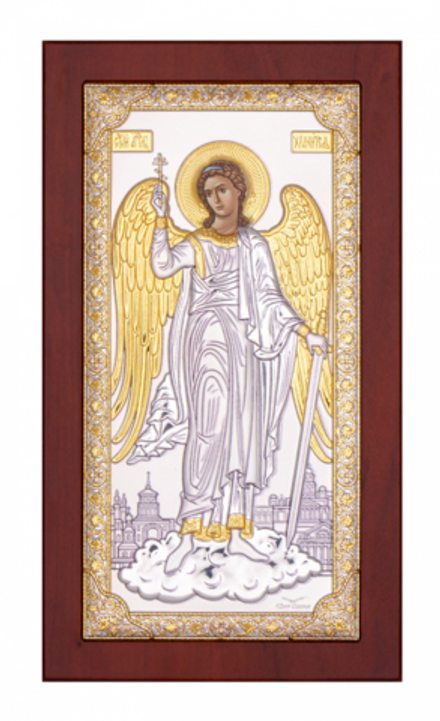 Икона Ангел Хранитель: 10х18, напыление серебром и золотом, N-3, наст. с подс. (Греция)