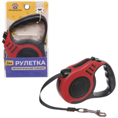 Поводок-рулетка «Дог» 5м до 15кг цвет красный✦
