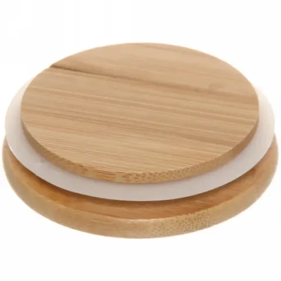 Банка для продуктов стеклянная 800мл «Хай-Тек» с бамбуковой крышкой, бочонок