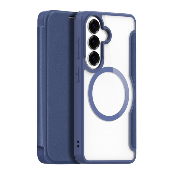 Чехол книжка синего цвета с поддержкой MagSafe для Samsung Galaxy S26, серия Skin X Pro Series от Dux Ducis