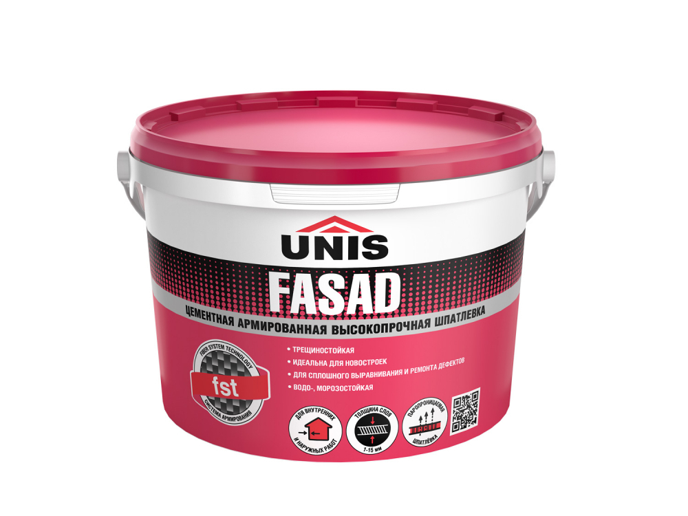 Шпатлевка UNIS FASAD цементная высокопрочная белая армированная  5 кг