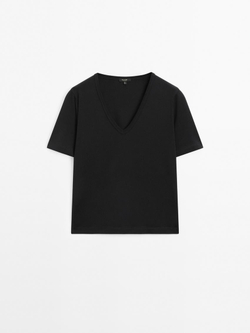 Massimo Dutti Футболка из 100% хлопка, черный