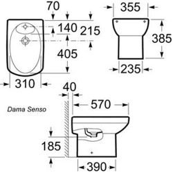 Биде напольное Roca Dama Senso  35751400 схема