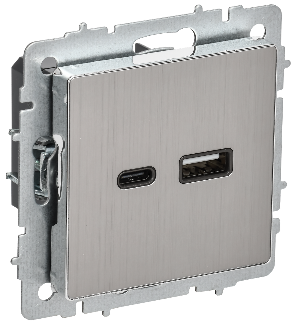 BRITE Розетка USB A+C 18Вт РЮ11-1-БрГН металл хром/никель IEK