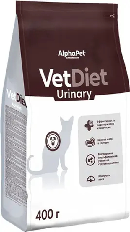 Сухой корм AlphaPet VET DIET для взрослых кошек URINARY при заболеваниях нижних отделов мочевыводящих путей - 0,4 кг