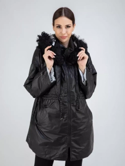 Плащ осенний с мехом оверсайз пальто двухсторонний