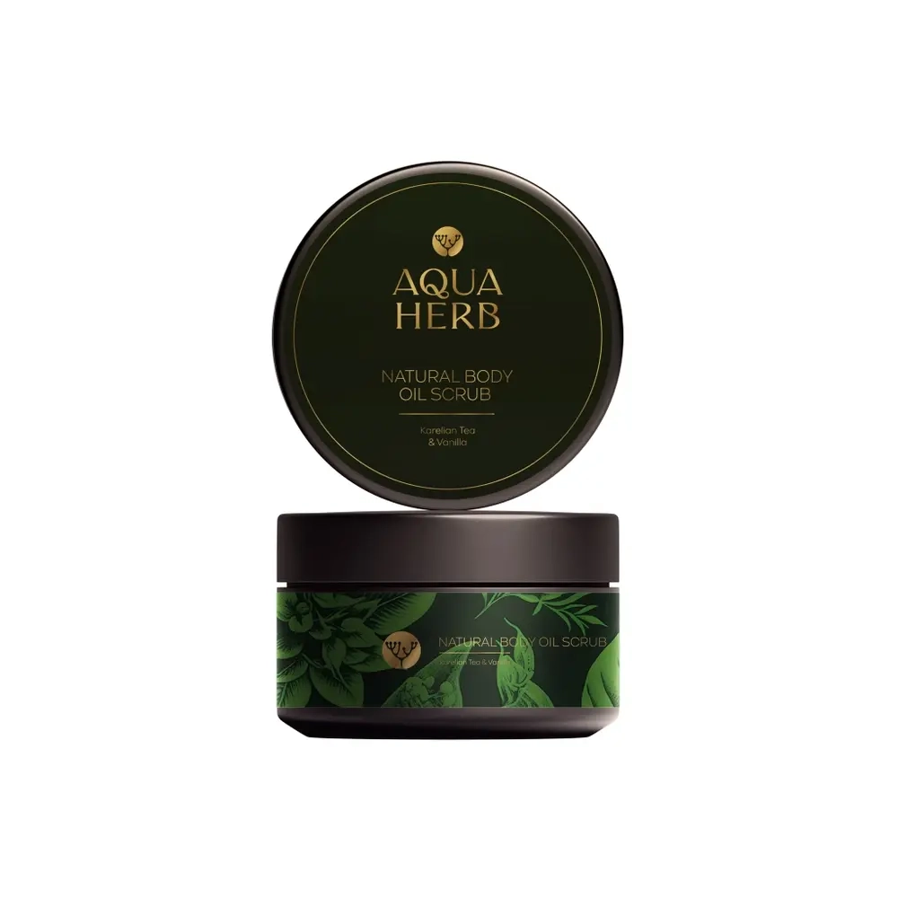 AQUAHERB Натуральный увлажняющий скраб для тела на комплексе натуральных масел Карельский Чай и Ваниль