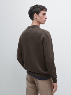 Massimo Dutti Свитер из смесовой шерсти с воротником поло, коричневый