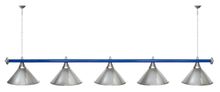 Лампа STARTBILLIARDS 5 пл. (плафоны медь,штанга синяя,фурнитура золото)