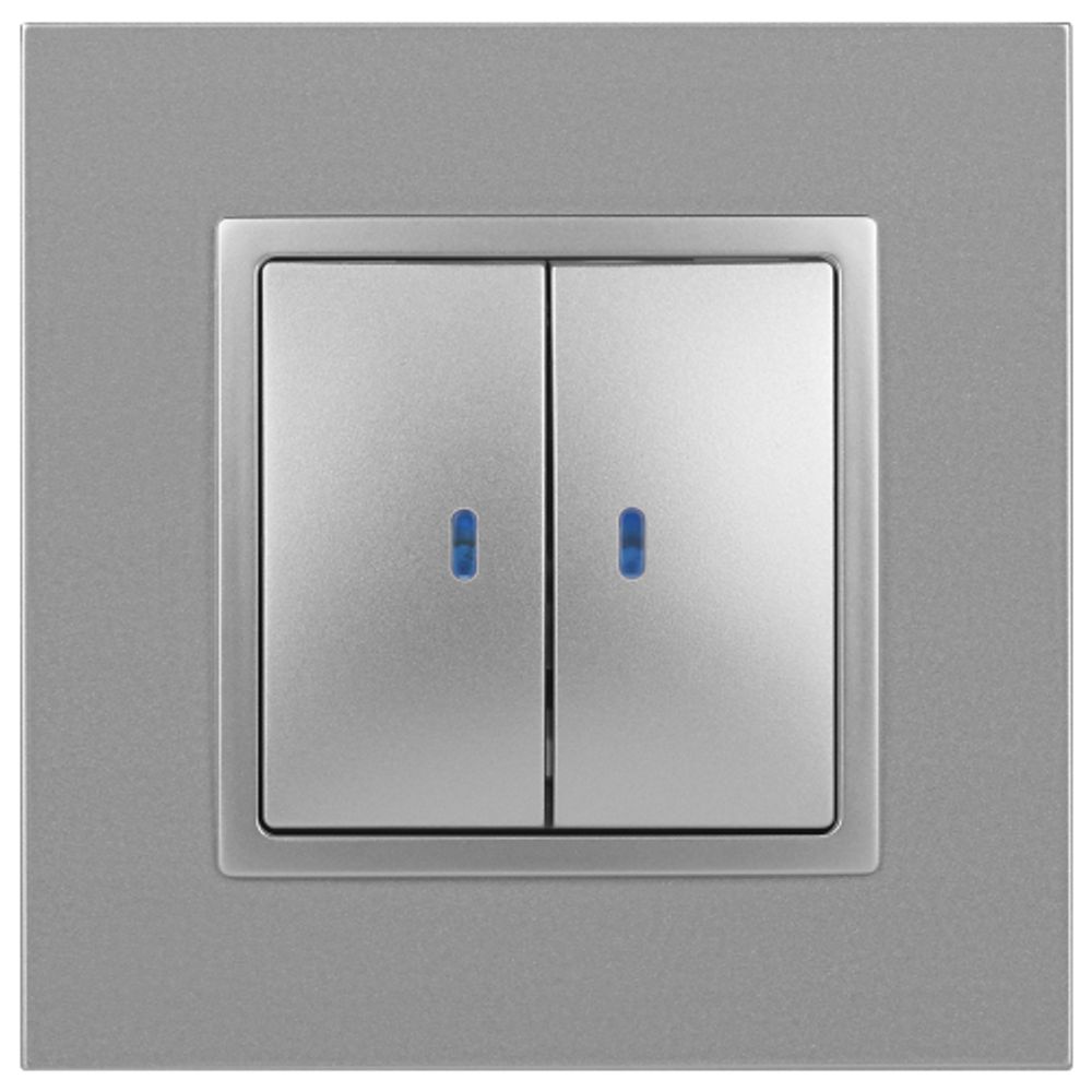 Выключатель ЭРА Elegance 14-1105-03 двойной с подсветкой 10АХ-250В IP20 алюминий