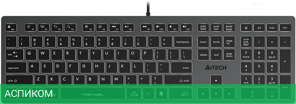 Клавиатура A4Tech Fstyler серый/белая подсветка (FX60H GREY/WHITE)