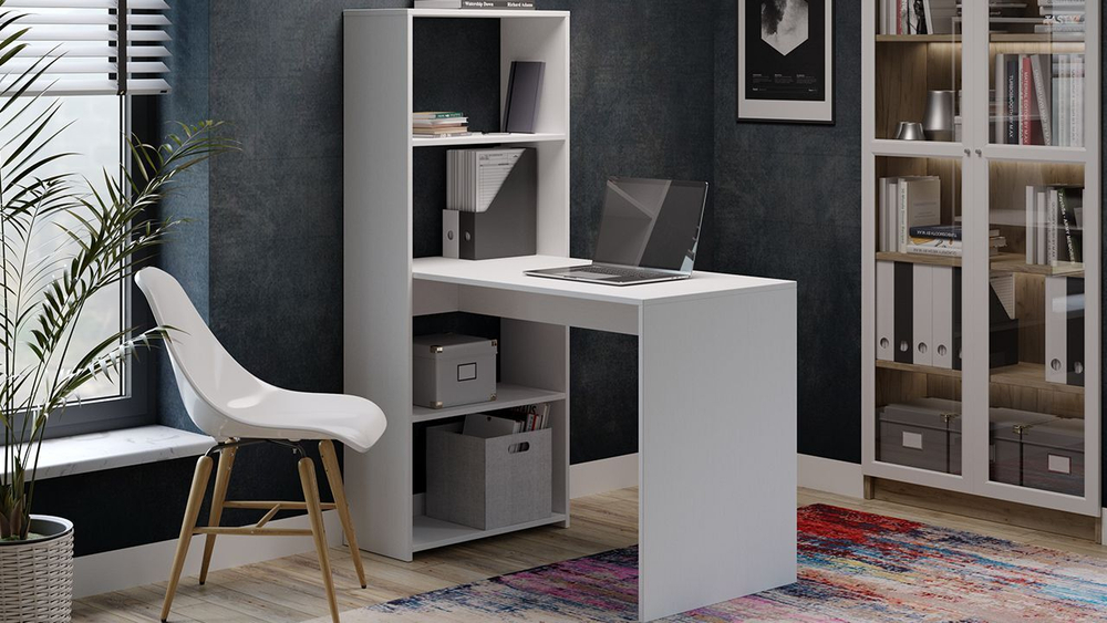 Стол письменный с полками и шкафом Белый Ясень 110х58,4х143,5 см