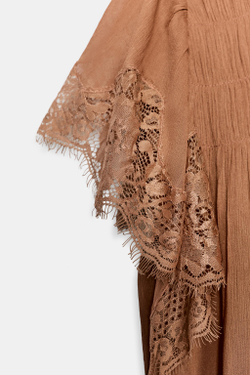 ZARA КРУЖЕВНОЙ ТОП С ВОЛАНАМИ — ZW COLLECTION, ЧЕРЕПИЧНЫЙ