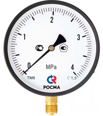 Манометр низкого давления РОСМА ТМ-610Р МТИ, 150мм, 0-1,6 МПа, М20*1,5, кл. т. 0,4
