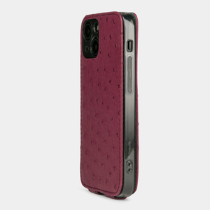 Чехол для iPhone 14 Pro из кожи страуса, цвета фуксии
