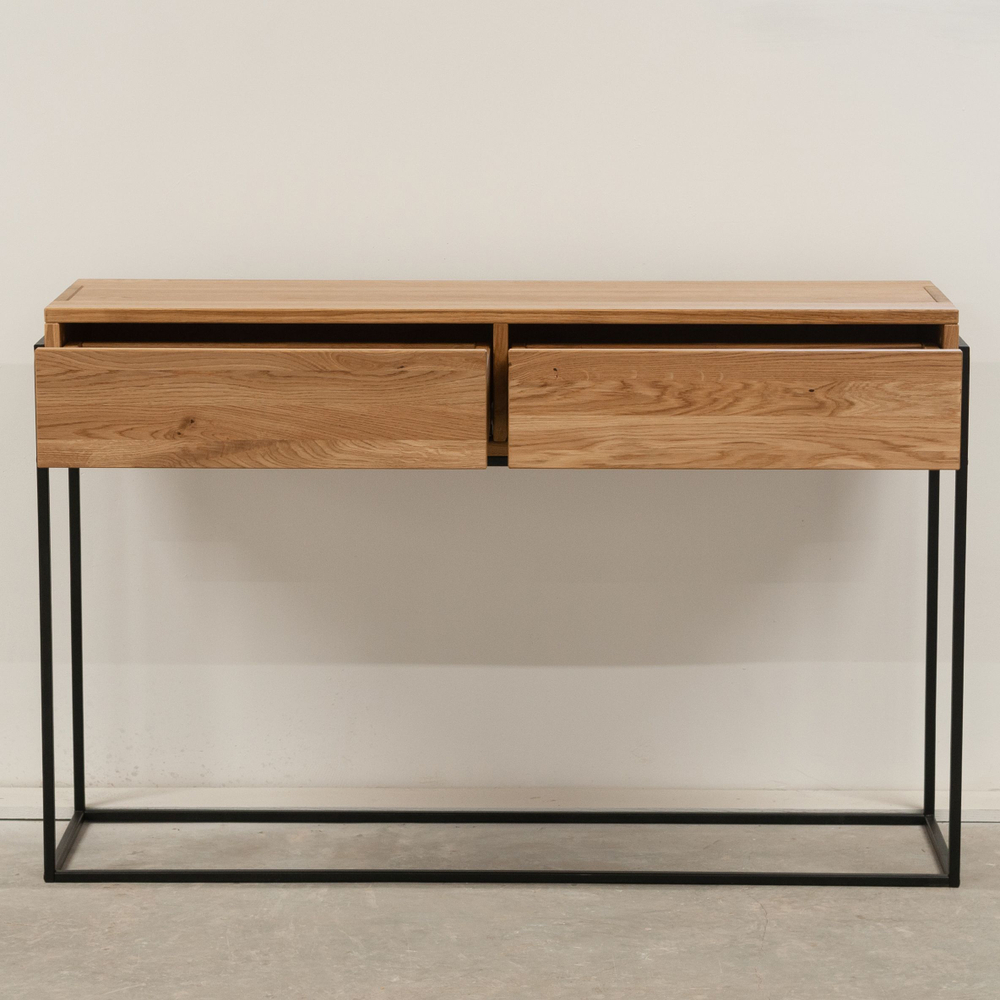 Туалетный столик консоль G+K с 2 ящиками из массива дикого дуба в стиле лофт